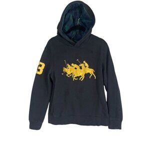 Polo Ralph Lauren Triple Gold Pony Hoodie 14 Kid Black Sweatshirt Preppy Tartan
